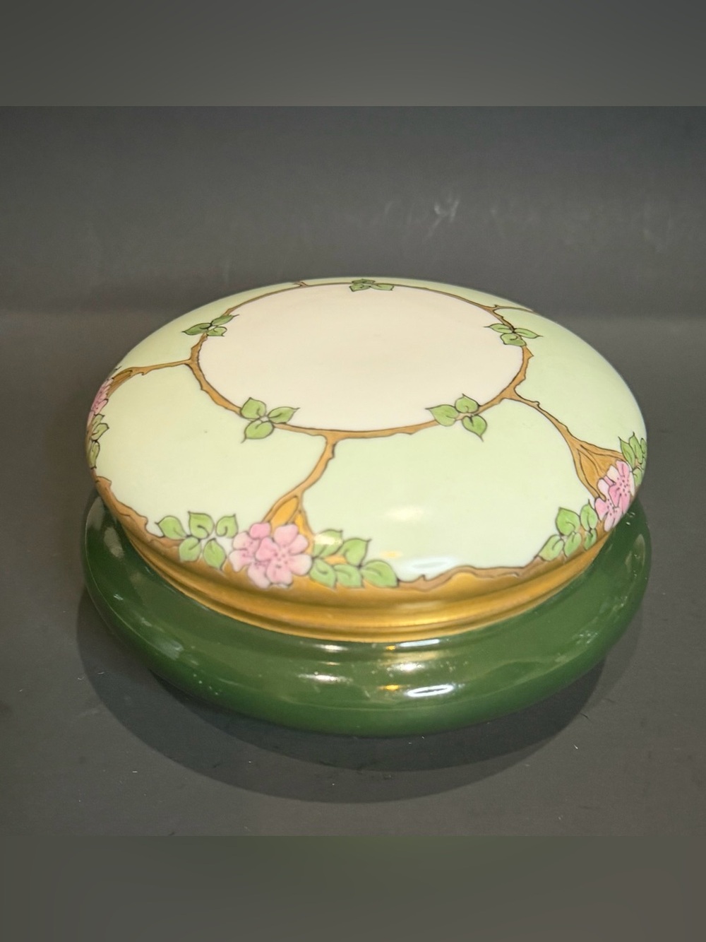 AK D Klingenberg Limoges Art Deco Porcelain Trinket Box France Floral 6.5x3.5”